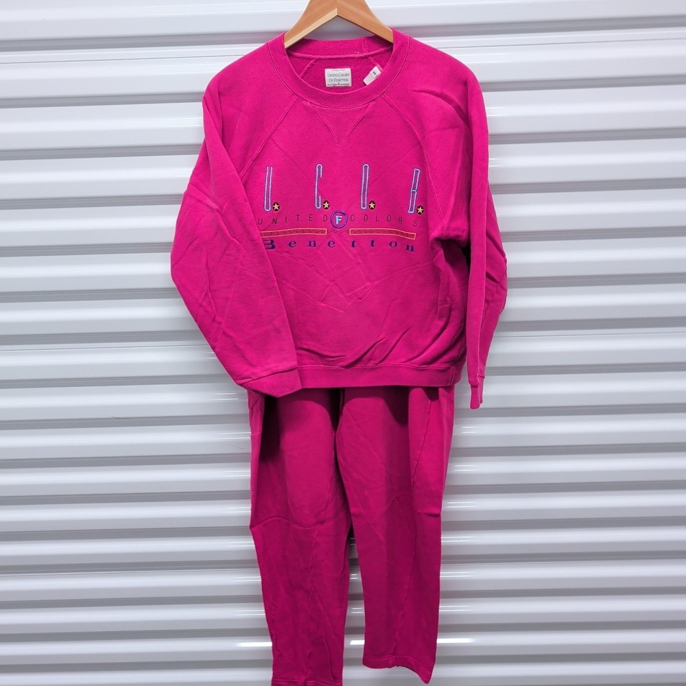 United Colors of Benetton Size M Womens Pink Vintage 90s Tracksuit Sweatsuit Set — photo 2